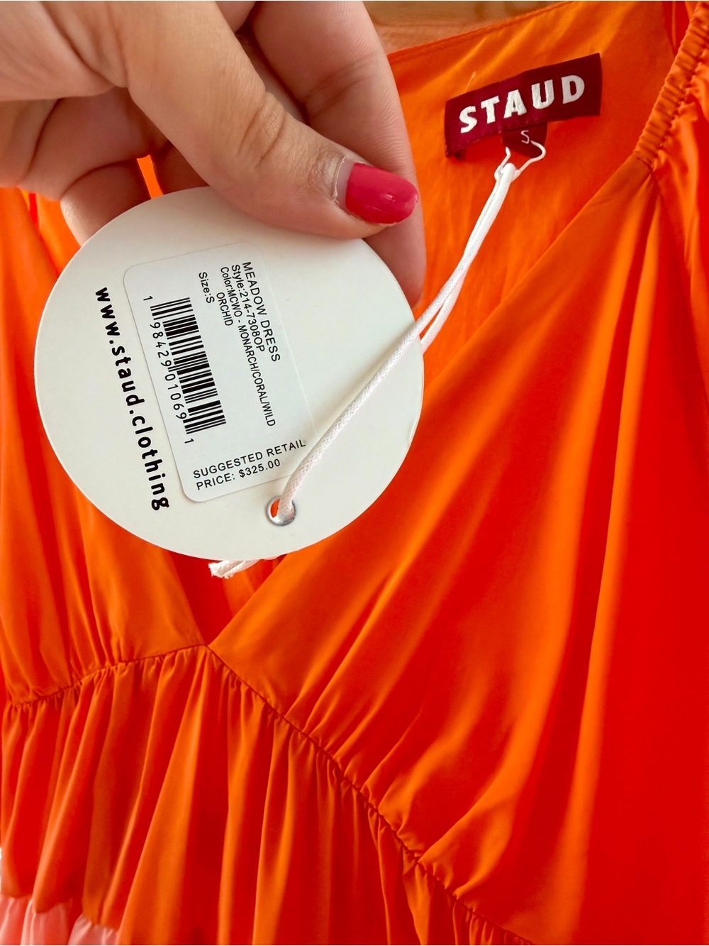 STAUD Vibrant Orange-Pink Colorblock Maxi Dress (NEVER WORN) - Picture 2 of 7